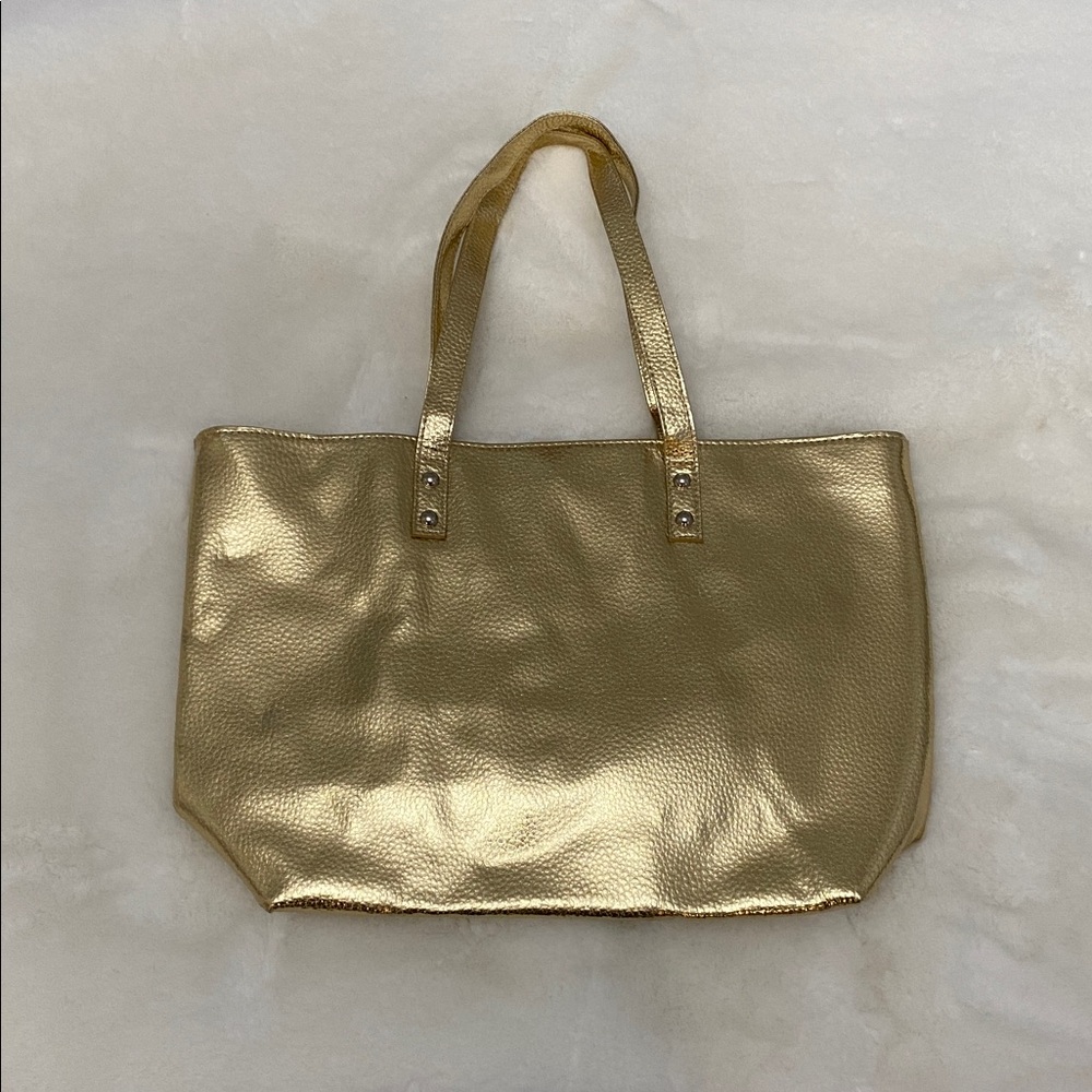 Beautiful CHI Gold Tote Bag with Snap Closure. Like New.
